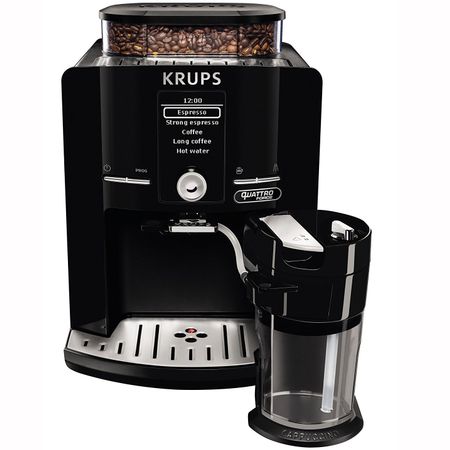 Espressor automat Krups Latt’EspressSilver EA82FE10, 1450W, 15 bar, LCD, One-Touch-Cappuccino, 1.7L, 6 selectii, Negru